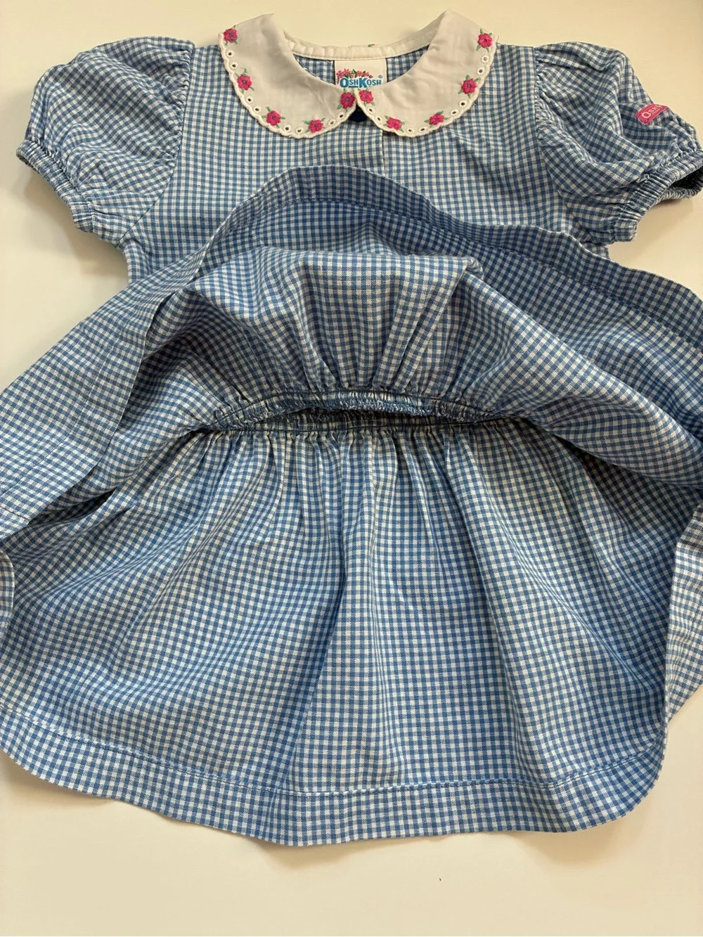 OshKosh B'gosh Blue Gingham Dress 2T~Vintage OshKosh Peter Pan Collar Dress